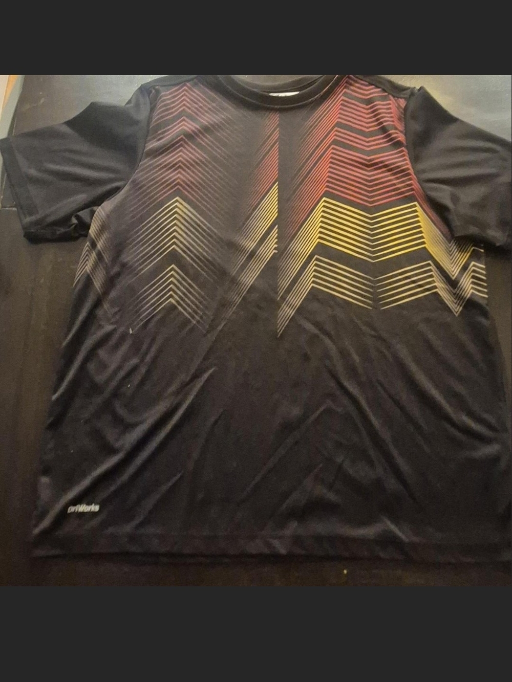 Athletic Works Black Short-Sleeve Tee with Red & Yellow Chevron Graphic